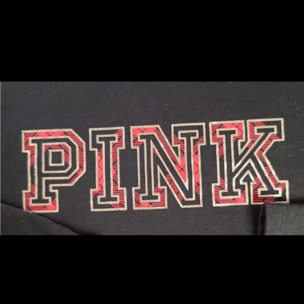 Victoria’s Secret Love Pink Gold foil Plaid Cropped Crew Neck tee T-Shirt Top xs - Picture 6 of 7